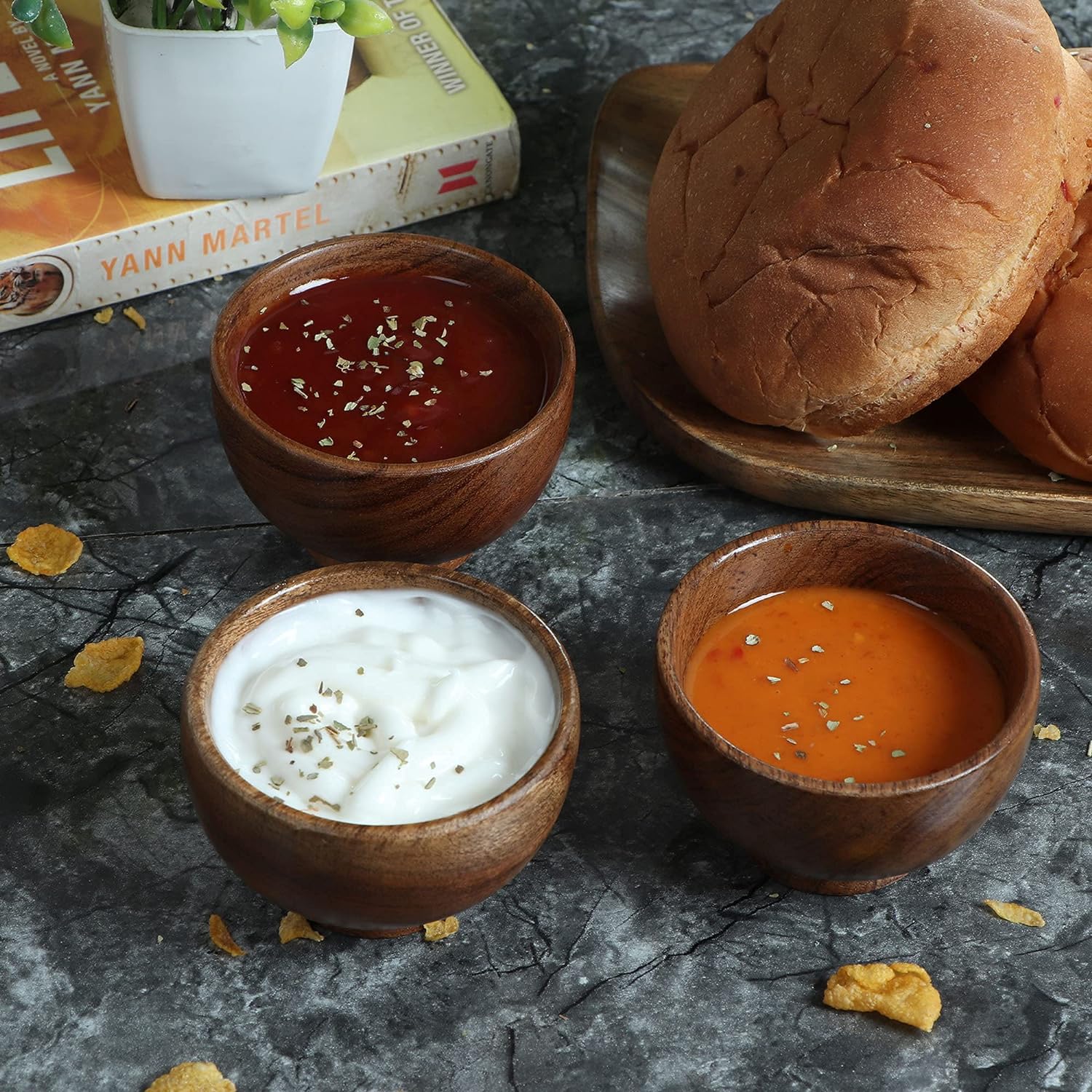 Wood small bowls, Wooden Kitchen Mini Cups for dipping sauce, SSalsa, Prep, salt & Condiments -4 fl oz 3.25 * 2 inches(Set of 6) Wood small bowls, Wooden Kitchen Mini Cups for dipping sauce, SSalsa, Prep, salt & Condiments -4 fl oz 3.25 * 2 inches(Set of 6)